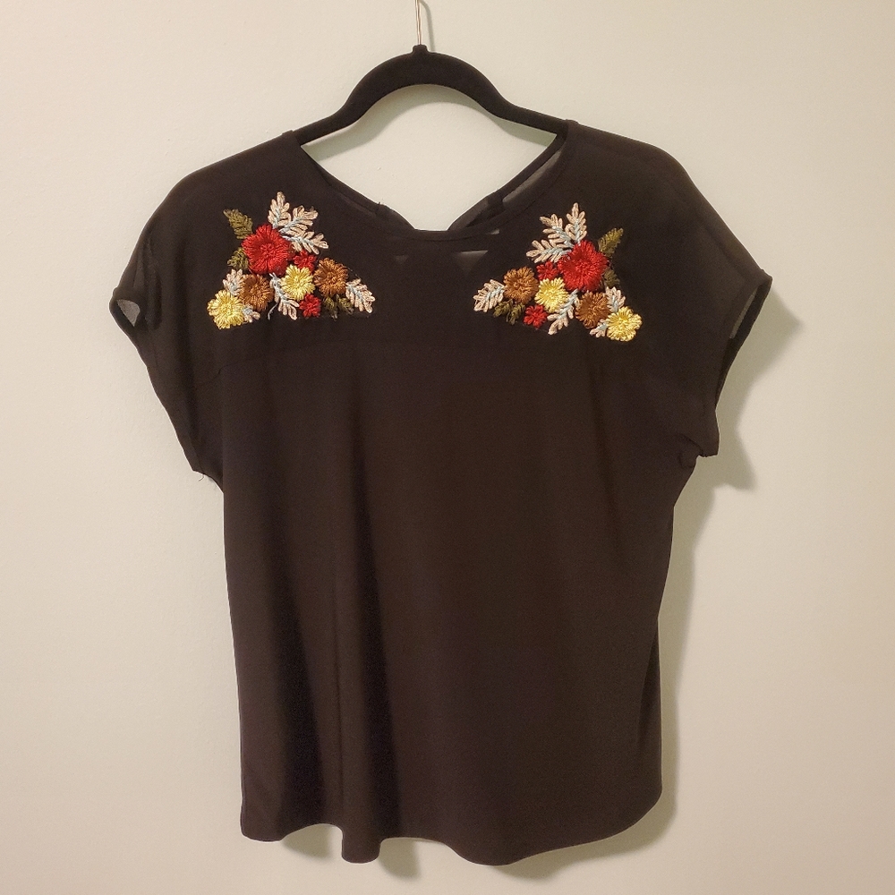 SWEET Black Embroidered Top